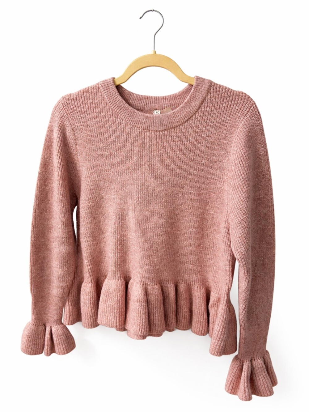 H&M Dusty Rose Ruffle Hem & Cuff Knit Sweater